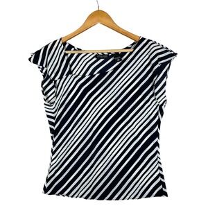 RETRO New York & Company Striped Blouse Top Black White Sleeveless Career Casual